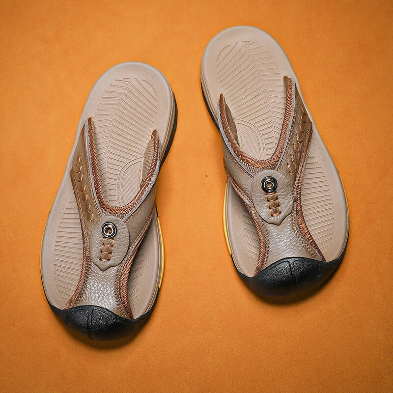 Men's Sandals Summer Beach Shoes Outdoor Leather Slippers Casual Flip Flops Size