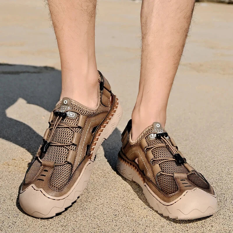 Men Handmade Sandals Breathable Mesh Slippers Outdoor Lightweight Beach Sneakers