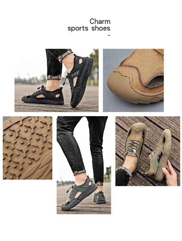 Handmade Men Leather Sandals Non Slip Light Hiking Shoes Comfort Beach Slippers
