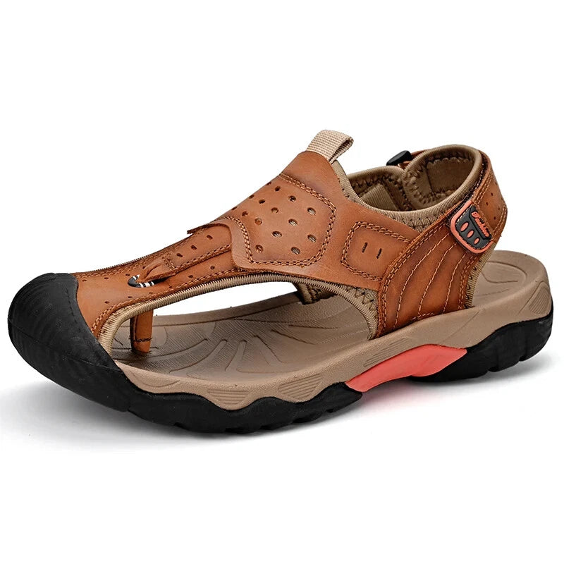 Summer Men Genuine Leather Sandals Non-slip Beach Slippers Handmade Sneakers