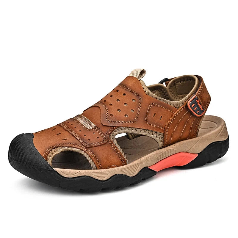 Summer Men Genuine Leather Sandals Non-slip Beach Slippers Handmade Sneakers