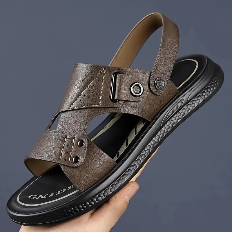 Men's Soft Sole Slippers Non-slip Summer Leather Sandals Leisure Beach Shoes