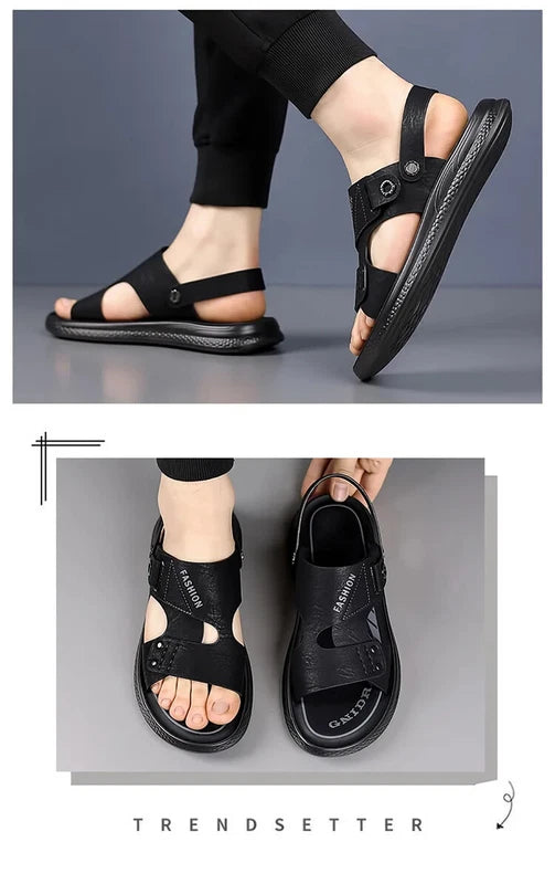 Men's Soft Sole Slippers Non-slip Summer Leather Sandals Leisure Beach Shoes