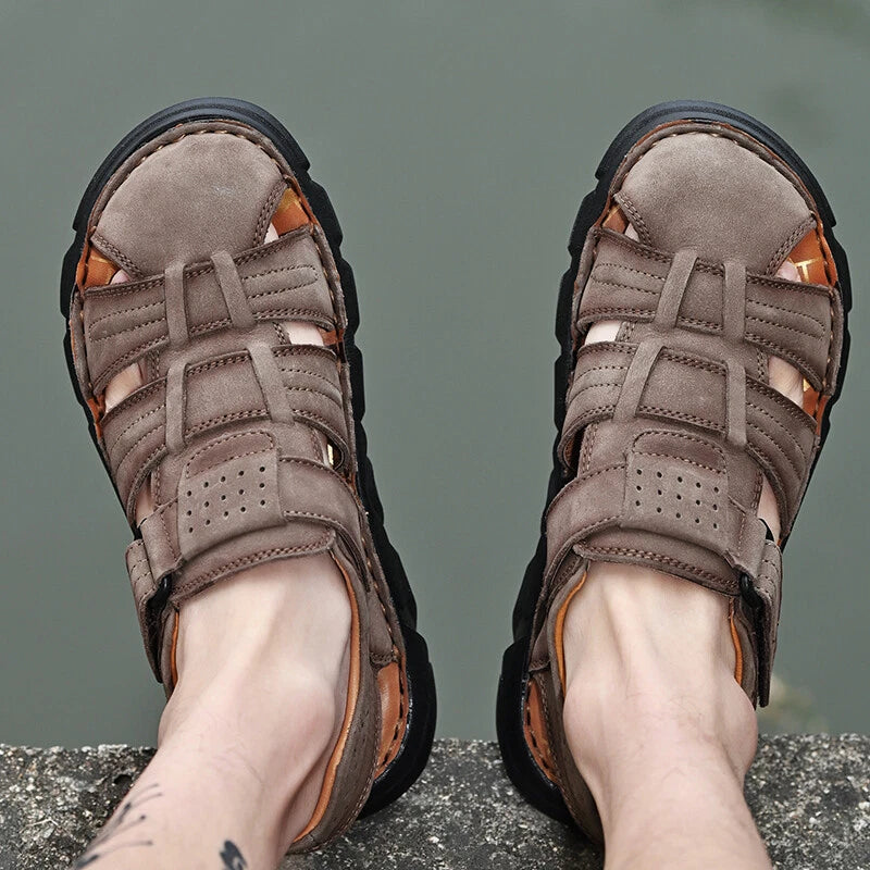 Genuine Leather Men Roman Sandal Handmade Slippers Outdoor Walking Beach Sneaker
