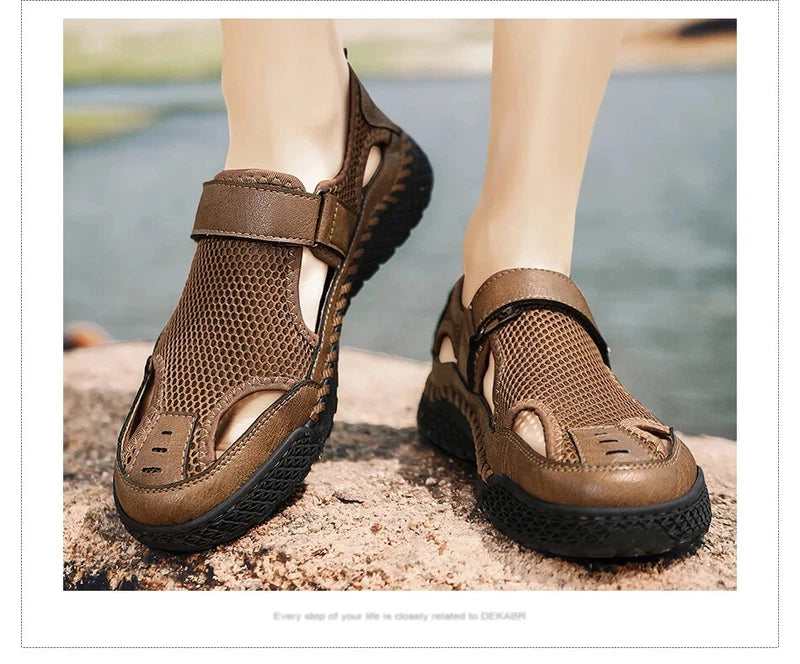 Male Casual Shoes Mesh Breathable Slip on Beach Slippers Handmade Wading Shoes