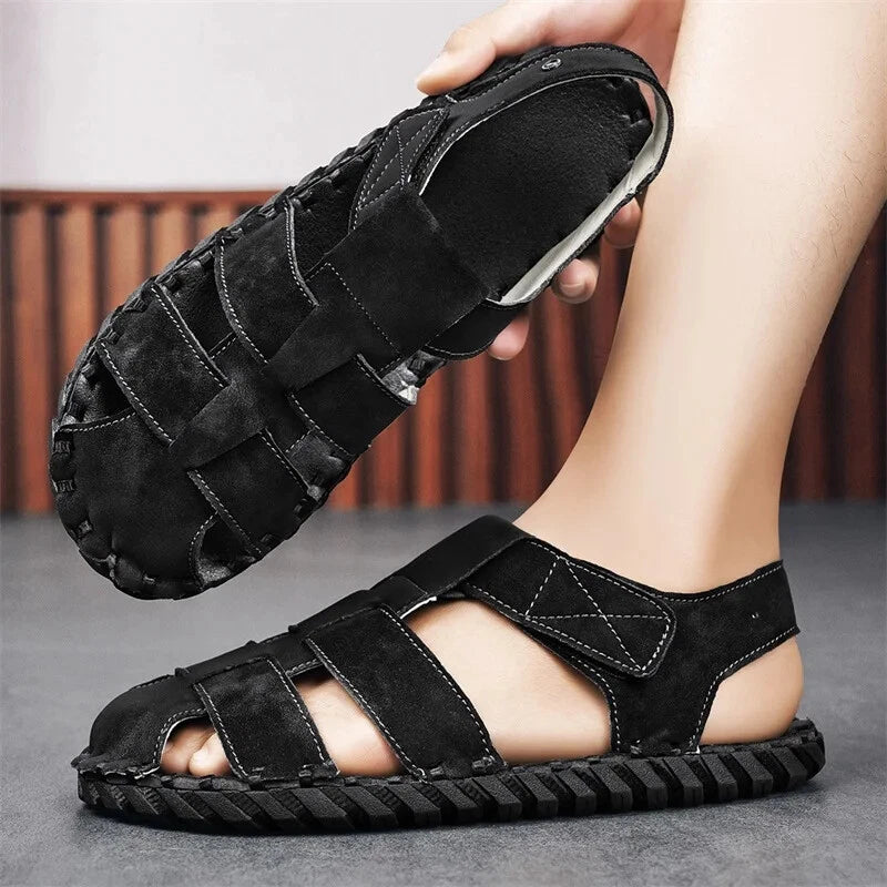 Summer Men's Sandals Handmade Sewing Breathable Beach Slippers Casual Sneakers