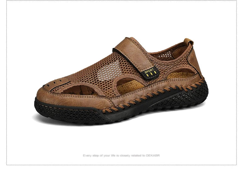 Male Casual Shoes Mesh Breathable Slip on Beach Slippers Handmade Wading Shoes