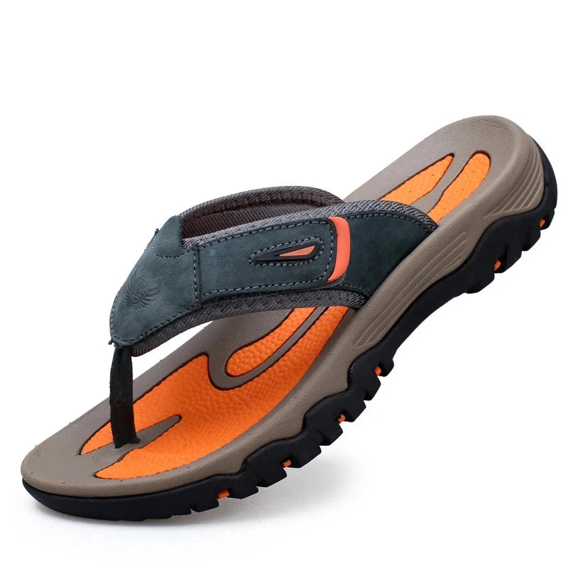 Men's Summer Leather Slippers Breathable Outdoor Beach Sandals Flip Flops
