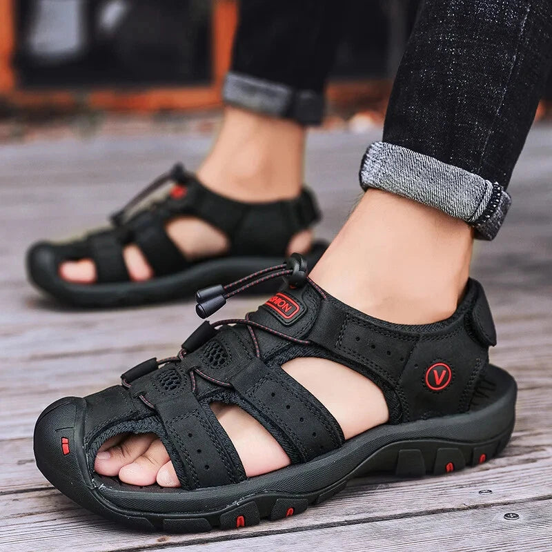 Summer Comfy Men's Sandals Leather Casual Shoes Breathable Outdoor Beach Slipper