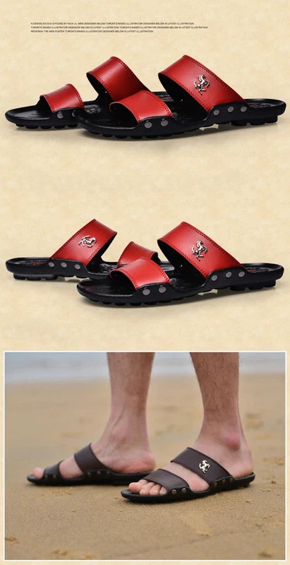 Casual Men Sandals Summer Beach Shoes Leather Slippers Lightweight Sandalias