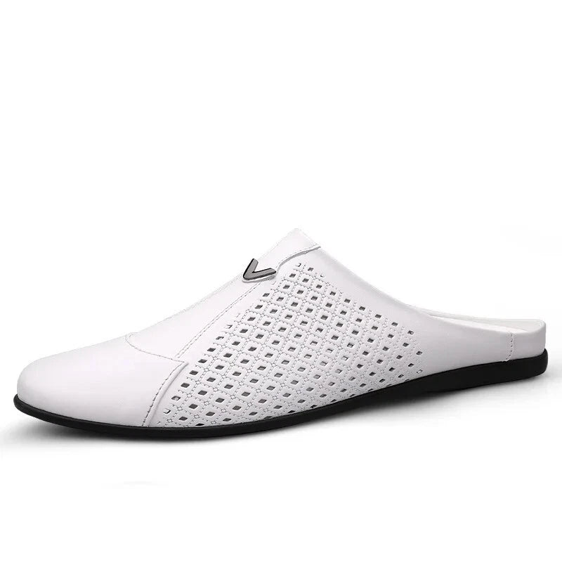 Men Leather Casual Slippers Half Drag Waterproof Loafers Non-slip Soft Sandals