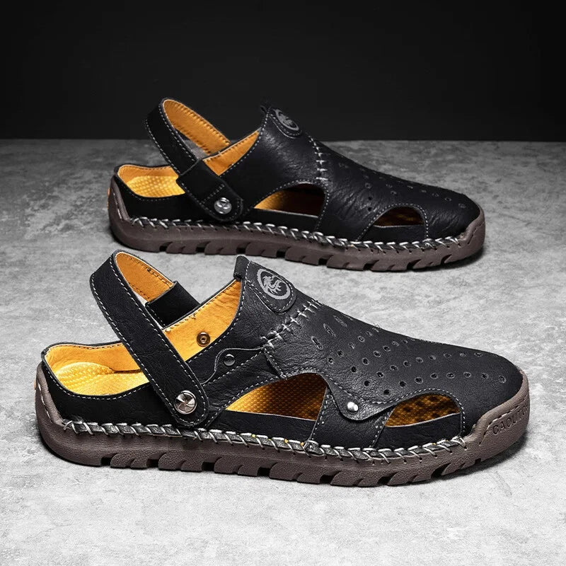 Men's Leather Waterproof Slip on Casual Soft Sandals Beach Slipper Big Size Shoe