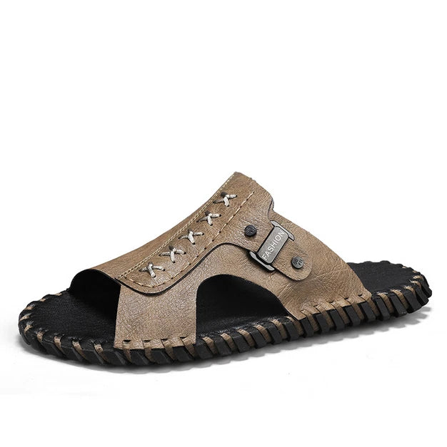 Slippers Sandal Open Toe Casual Beach Holiday Faux Leather Mens Flat Shoes 47 48