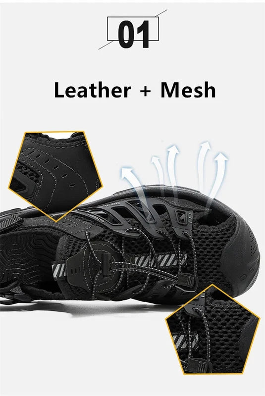 Soft Male Leather Sandals Summer Breathable Beach Slippers Hiking Sneakers