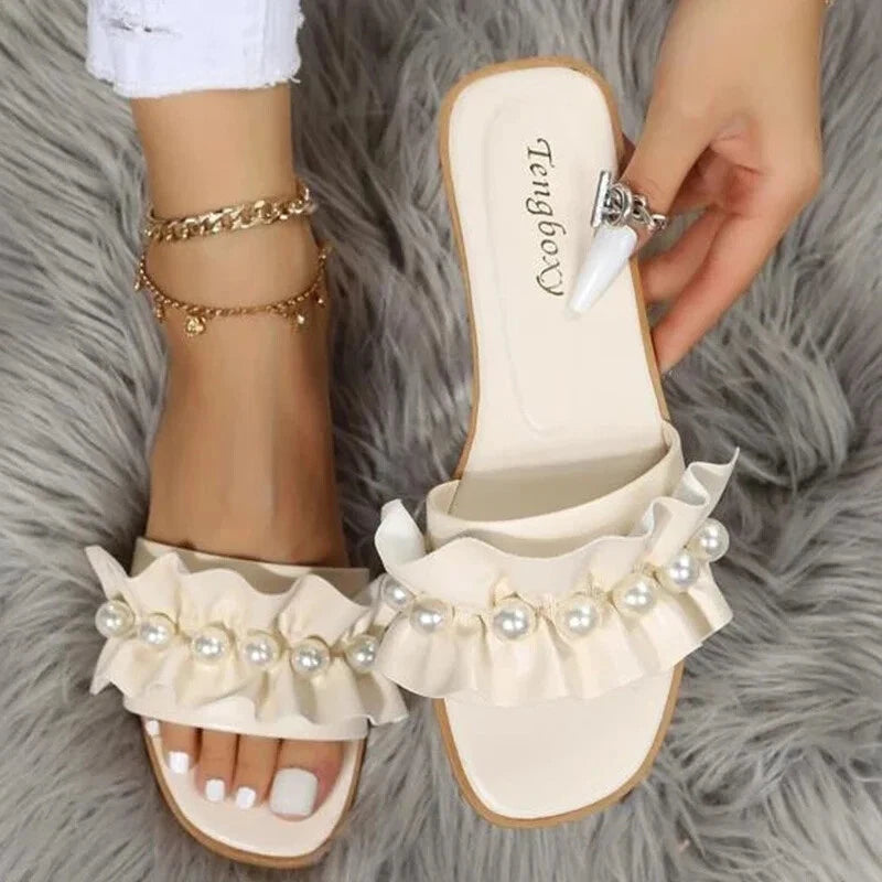 Women Faux Pearl Sandals Slippers Summer Sandy Beach Sandals Women Shoes