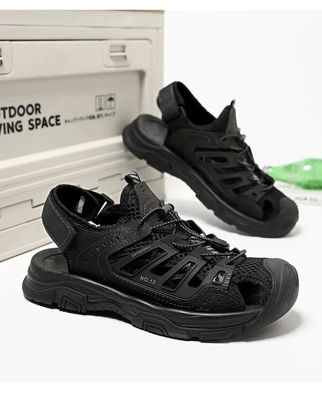 Soft Male Leather Sandals Summer Breathable Beach Slippers Hiking Sneakers