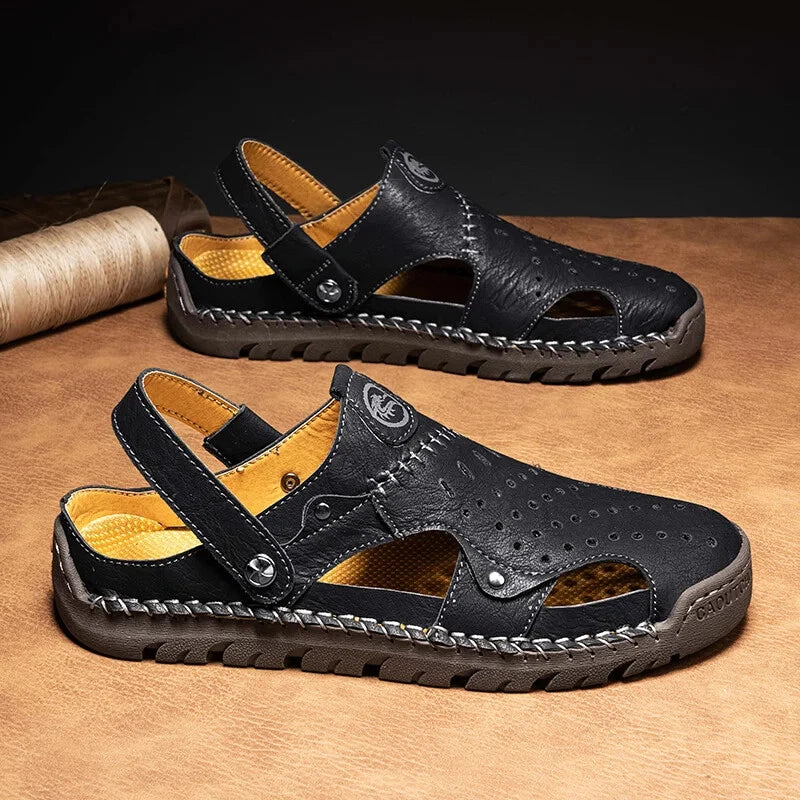 Men's Leather Waterproof Slip on Casual Soft Sandals Beach Slipper Big Size Shoe