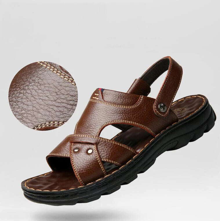 Summer Men Casual Hiking Leather Sandals Beach Shoes Open Toe Flat Slippers Size