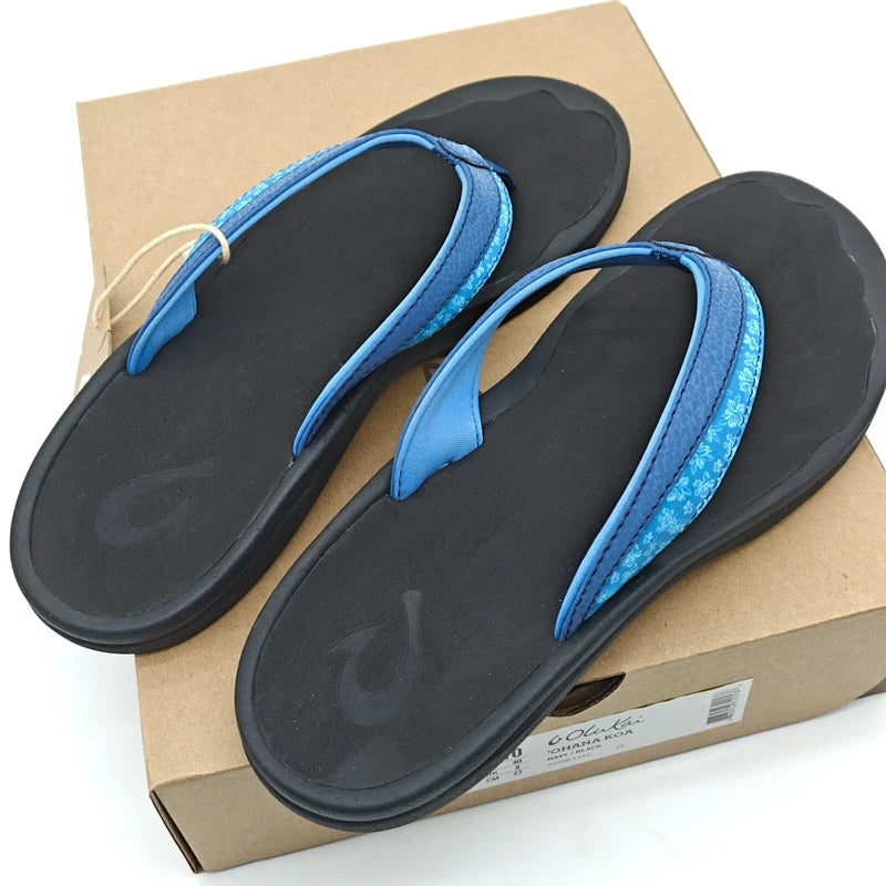 OluKai Women's Ohana Koa 20368 Navy/Black Flip Flop Beach Sandals SZ 6/7/8/9/10