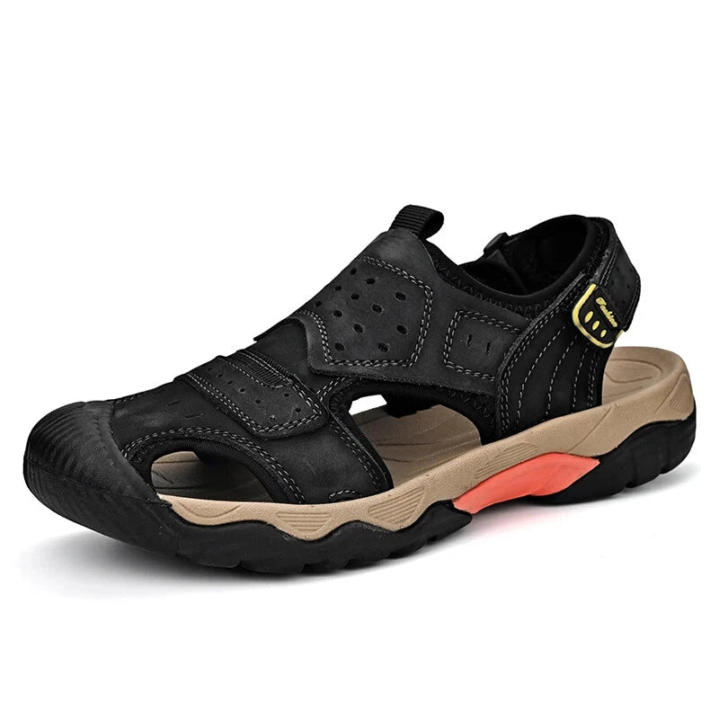 Summer Men Genuine Leather Sandals Non-slip Beach Slippers Handmade Sneakers