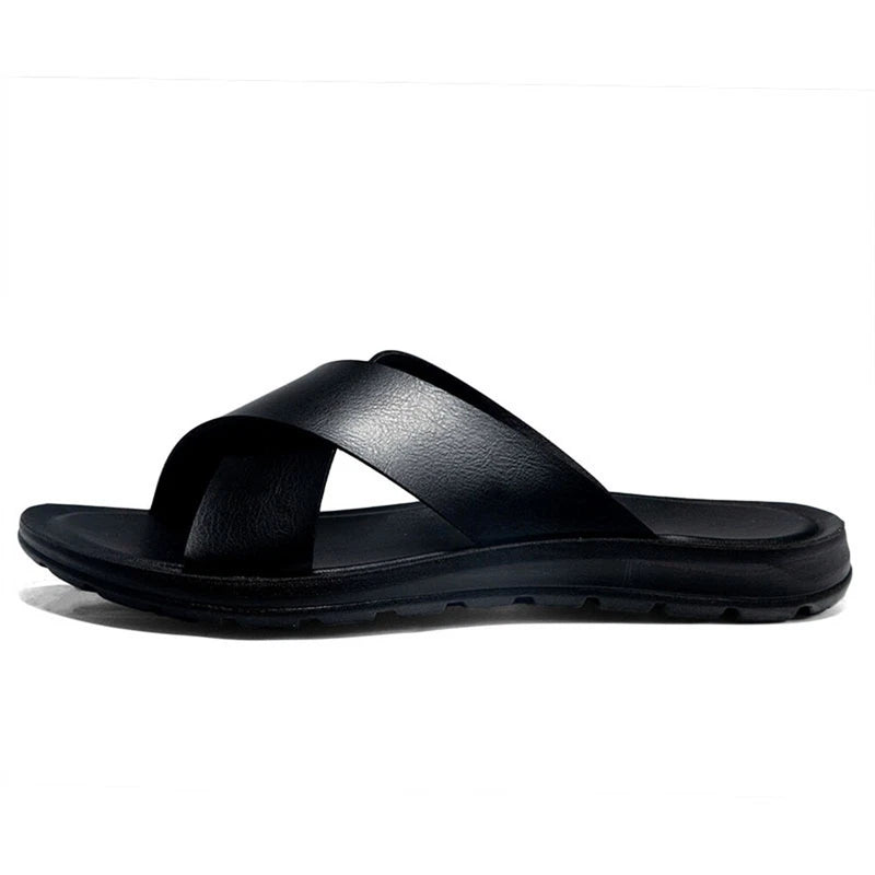 Men's Genuine Leather Slide Sandal Men's Outdoor Sports Slippers Beach Sandals