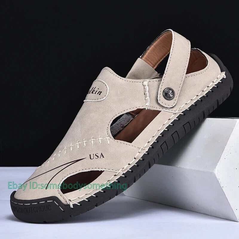 Handmade Summer Sandals Men Breathable Slippers Anti-slip Hollow Beach Shoes