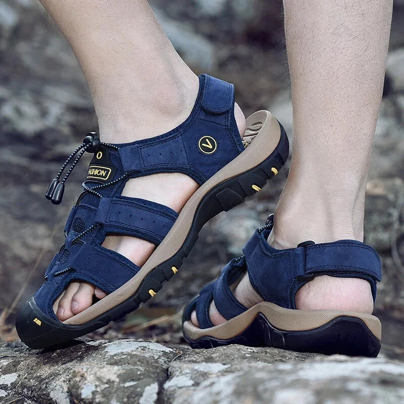 Men Summer Shoes Leather Breathable Sandals Beach Outdoor Non-slip Slippers