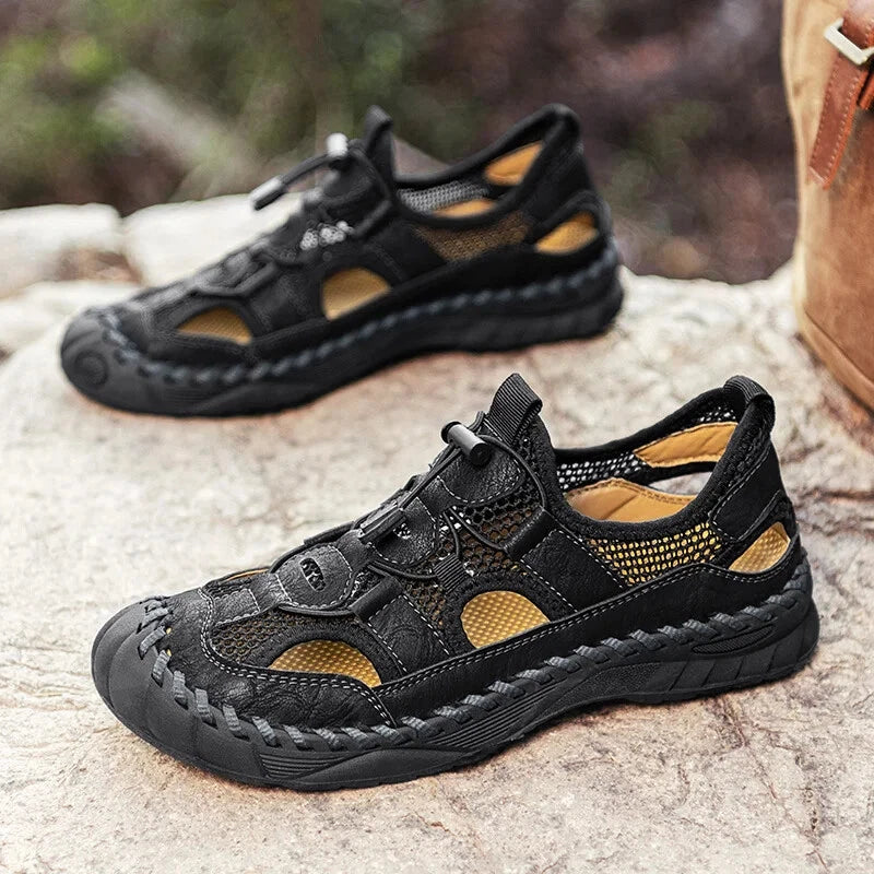 Handmade Men Sandal Mesh Breathable Anti Slip Beach Shoes Comfort Soft Slippers