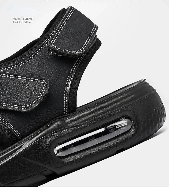Men's Summer Cow Leather Sandals Designer Leisure Shoes Outside Beach Slippers