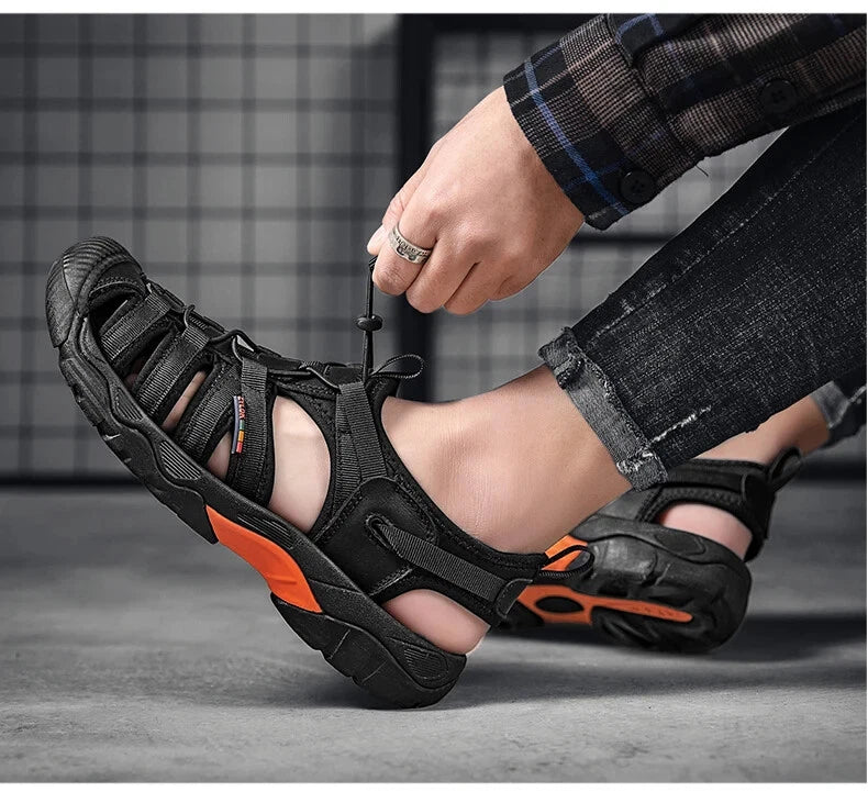 Summer Leather Men Sandals Breathable Casual Slippers Soft Sole Beach Sneakers