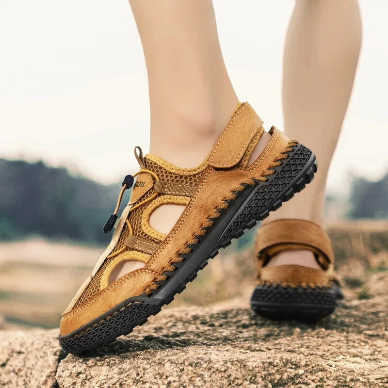 Men Mesh Walking Shoes Hollow Breathable Sandals Handmade Soft Beach Slippers