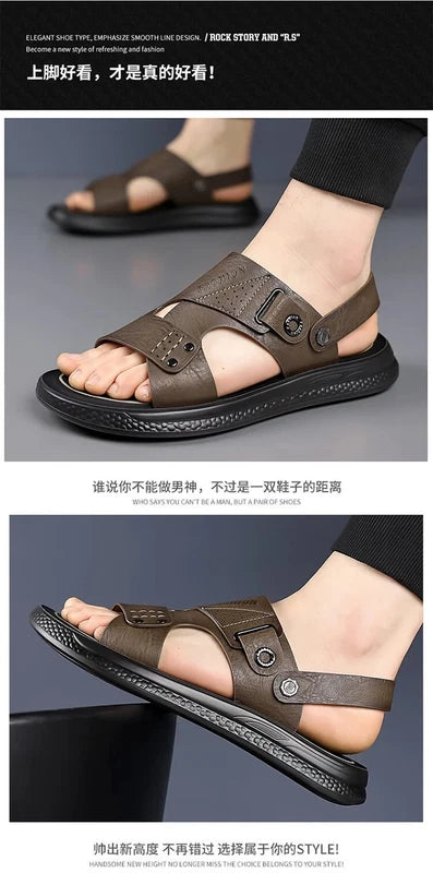 Men's Soft Sole Slippers Non-slip Summer Leather Sandals Leisure Beach Shoes