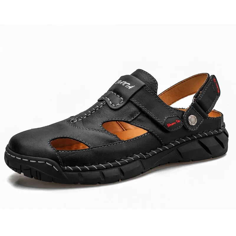 Classic Men Sandals Soft Leather Beach Slippers Outdoor Casual Lightweight Shoes