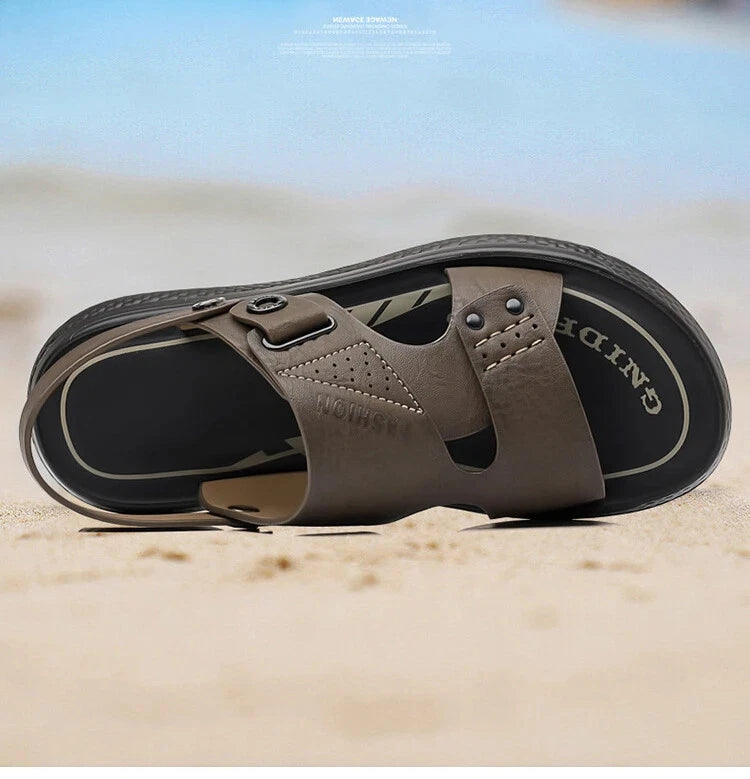 Men's Soft Sole Slippers Non-slip Summer Leather Sandals Leisure Beach Shoes