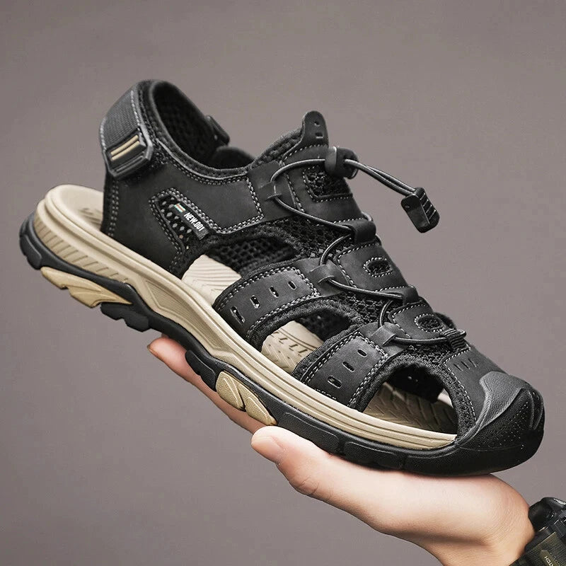 Summer Men's Leather Sandals Hollow Outdoor Sandals Slippers Beach Sandals