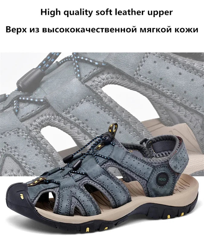 Men Waterproof Leather Sandals Breathable Causal Sneakers Light Beach Slippers