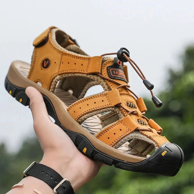 Summer Comfy Men's Sandals Leather Casual Shoes Breathable Outdoor Beach Slipper