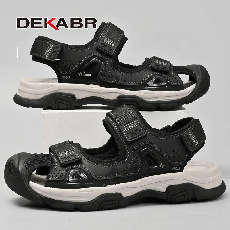 Male Leather Casual Sandals Summer Breathable Slippers Comfortable Beach Shoes