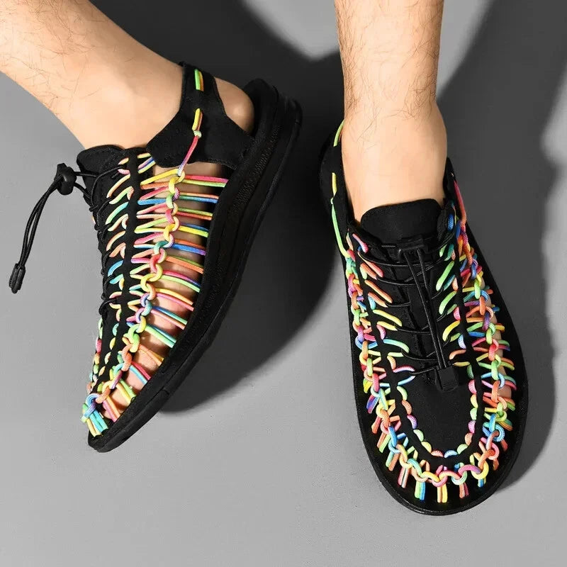 Summer Men Sandals Breathable Mesh Flat Slippers Lightweight Comfort Beach Shoes