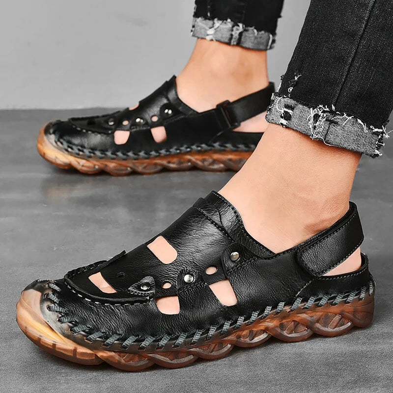 Summer Men's Sandals Leather Causal Shoes Outdoor Wear Resistance Beach Slippers