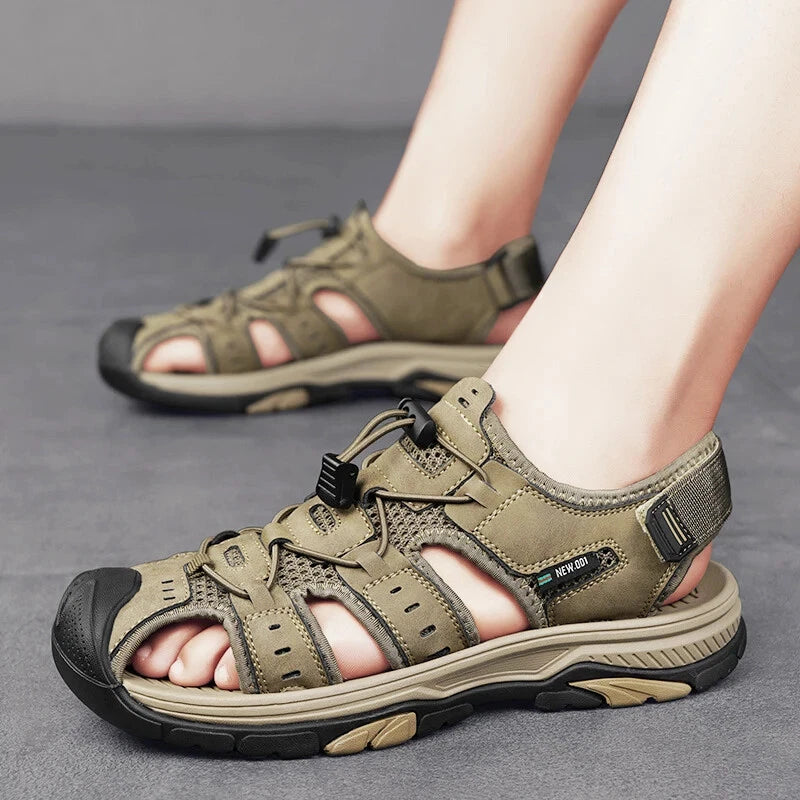 Summer Men's Leather Sandals Hollow Outdoor Sandals Slippers Beach Sandals
