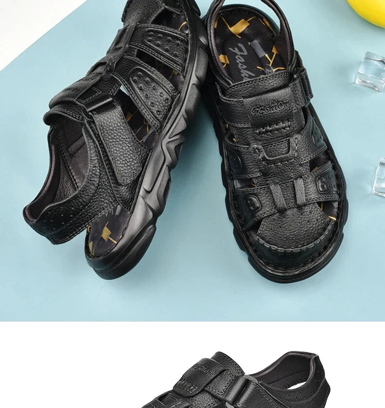 Summer Leather Men's Sandals Outdoor Beach Slippers Hiking Non-slip Flat Shoes