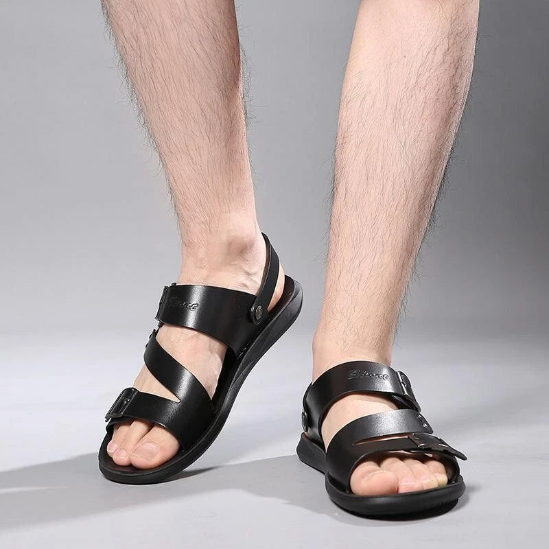 Men Faux Leather Sandals Summer Slippers Casual Beach Shoes Sports Soft Home