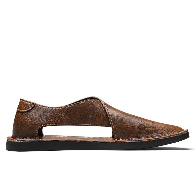 Men’s Leather Sandals Summer Beach Leather Casual Slippers Outdoor Hiking Shoes
