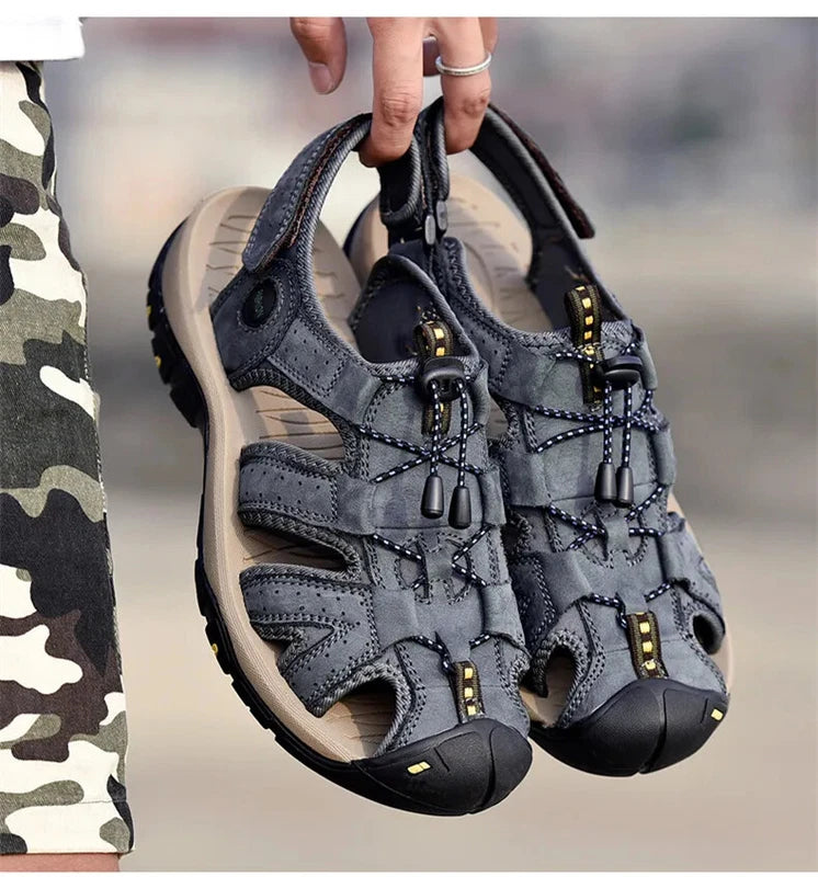 Men Waterproof Leather Sandals Breathable Causal Sneakers Light Beach Slippers