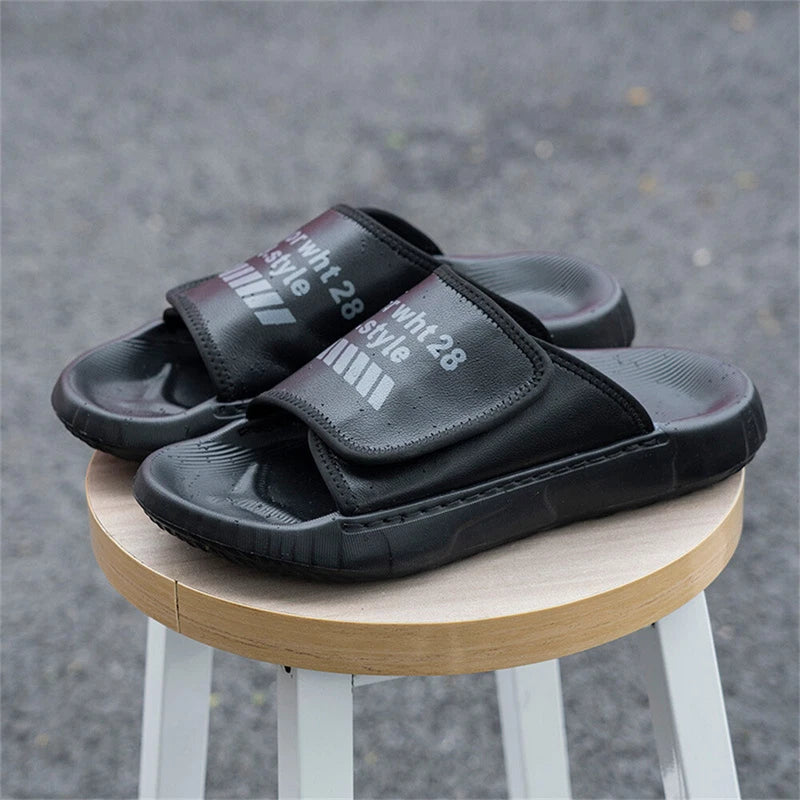 Men's Leather Slides Open Toe Summer Slippers Comfort Casual Sandals
