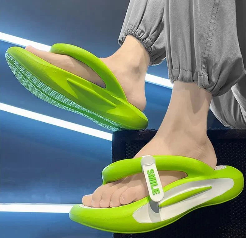 Men Women Summer Clip Toe Block Chunky Slippers Thongs Ring Toe Slide Home Beach