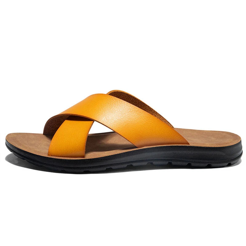Men's Genuine Leather Slide Sandal Men's Outdoor Sports Slippers Beach Sandals