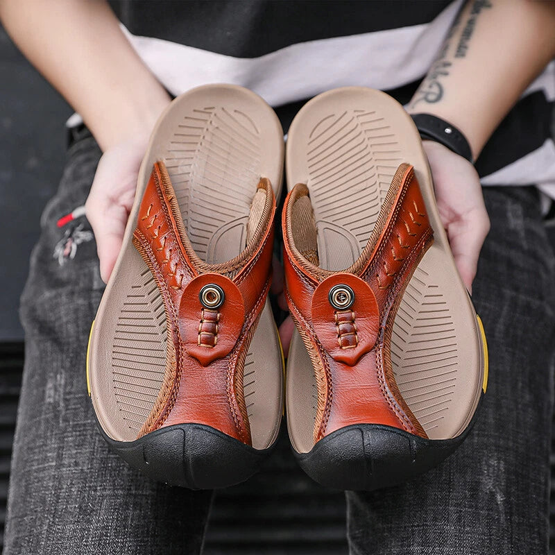 Men's Sandals Summer Beach Shoes Outdoor Leather Slippers Casual Flip Flops Size