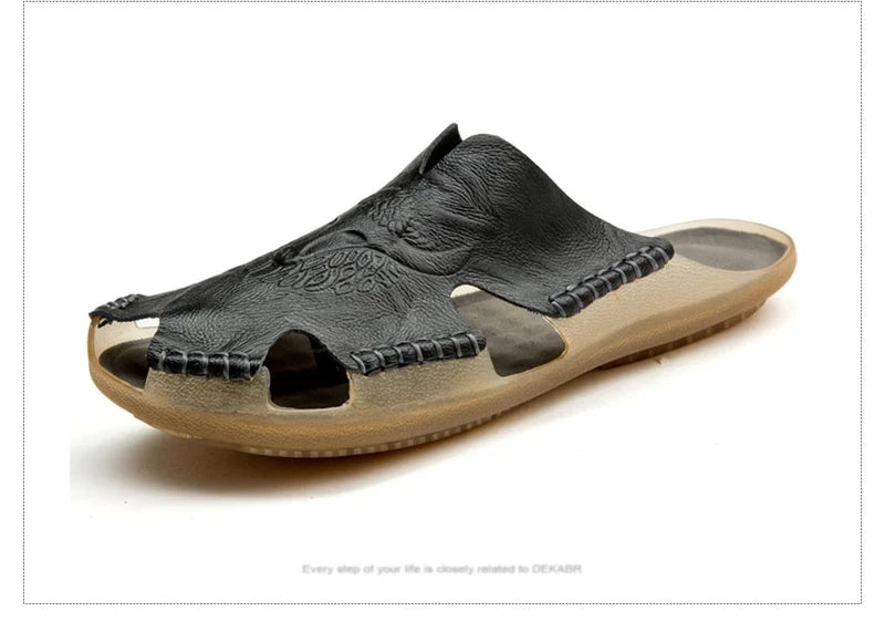 Men Slippers Genuine Leather Beach Anti-Slip Fashion Comfortable Casual Shoes